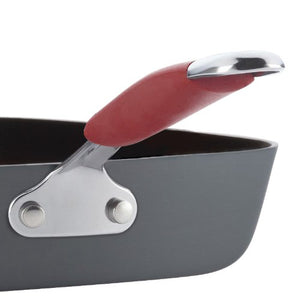 Rachael Ray Cucina sartén antiadherente anodizado duro, rojo, gris (Gray with Red Handles), 11-in Deep Square Grill Pan, 1