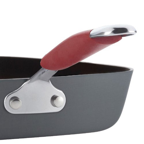 Rachael Ray Cucina sartén antiadherente anodizado duro, rojo, gris (Gray with Red Handles), 11-in Deep Square Grill Pan, 1