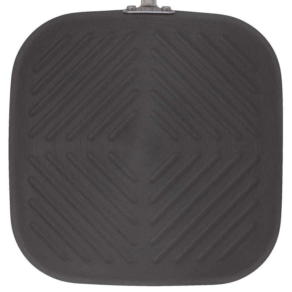 Rachael Ray Cucina sartén antiadherente anodizado duro, rojo, gris (Gray with Red Handles), 11-in Deep Square Grill Pan, 1