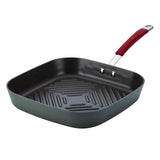 Rachael Ray Cucina sartén antiadherente anodizado duro, rojo, gris (Gray with Red Handles), 11-in Deep Square Grill Pan, 1