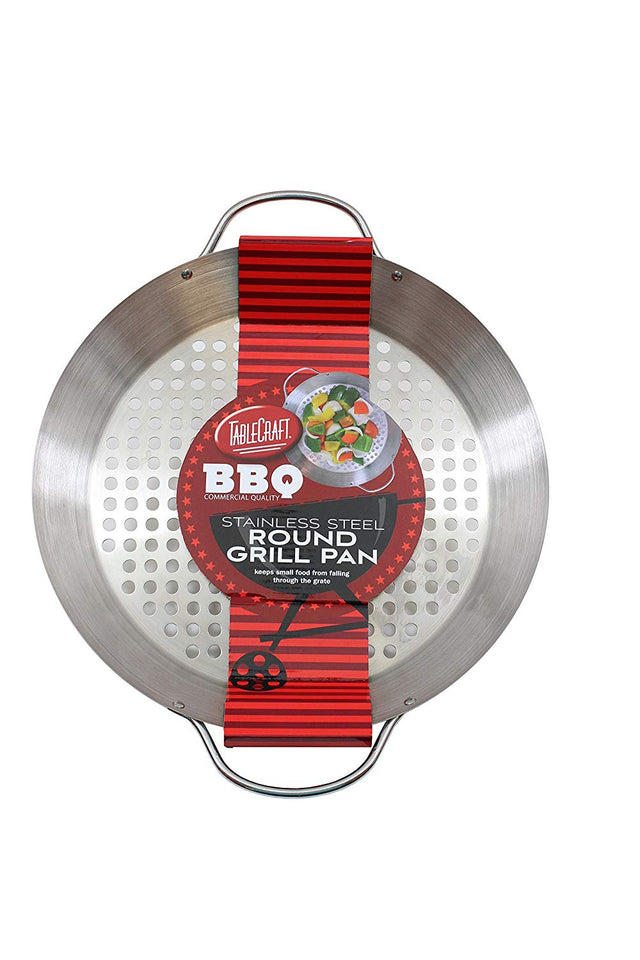 Tablecraft 12" Diameter Stainless Steel Grill Pan with Handles, Silver