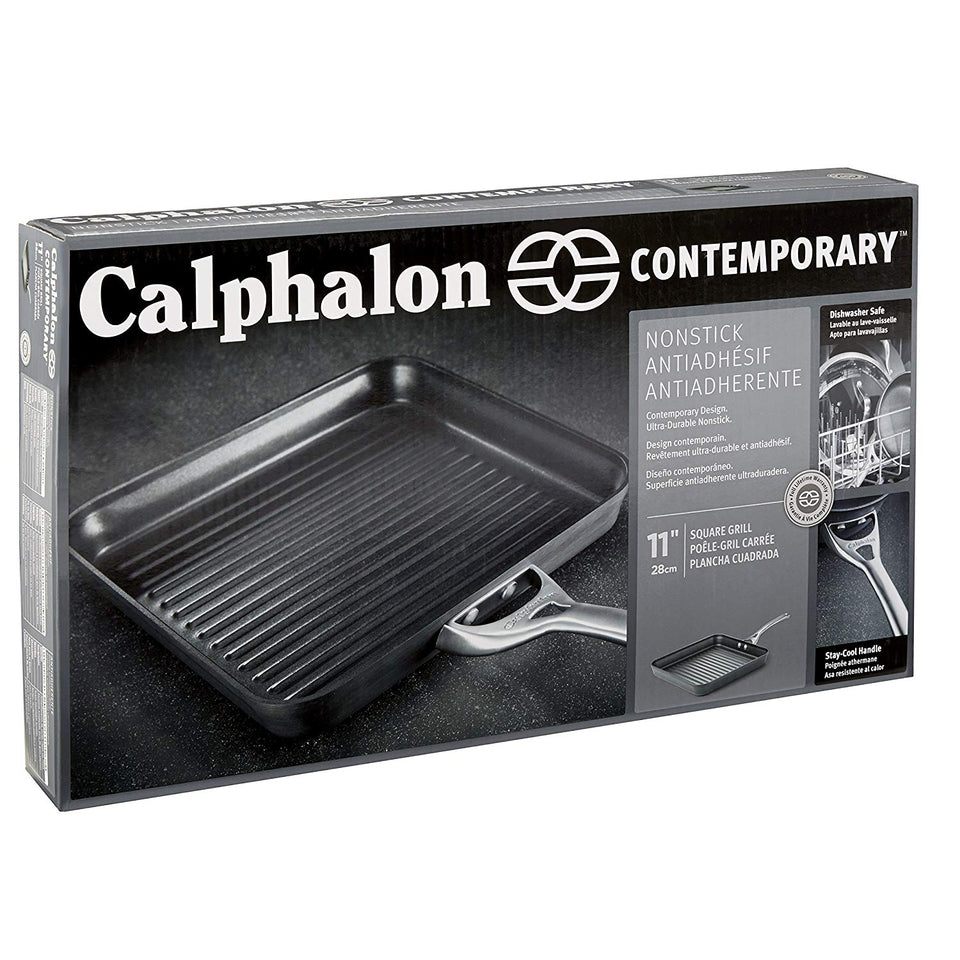 Calphalon Olla antiadherente de aluminio anodizado contemporáneo, cuadrada, 28 cm, color negro