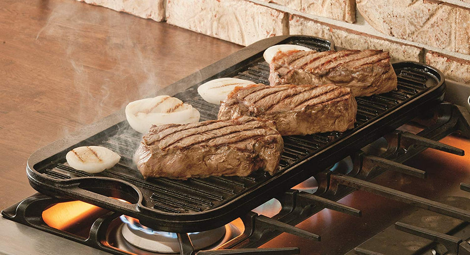 Lodge LPGI3 Parrilla Reversible de hierro fundido, 20 pulgadas x 10.4 pulgadas, 1 pieza