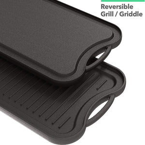 Vremi 20 inch Cast Iron Griddle for Kitchen Stove Top - Large Nonstick Two Burner Flat Universal Pancake Grill Griddle Pan Pre-seasoned Reversible Portable for Indoor Oven Gas Stovetop or Outdoor BBQ
