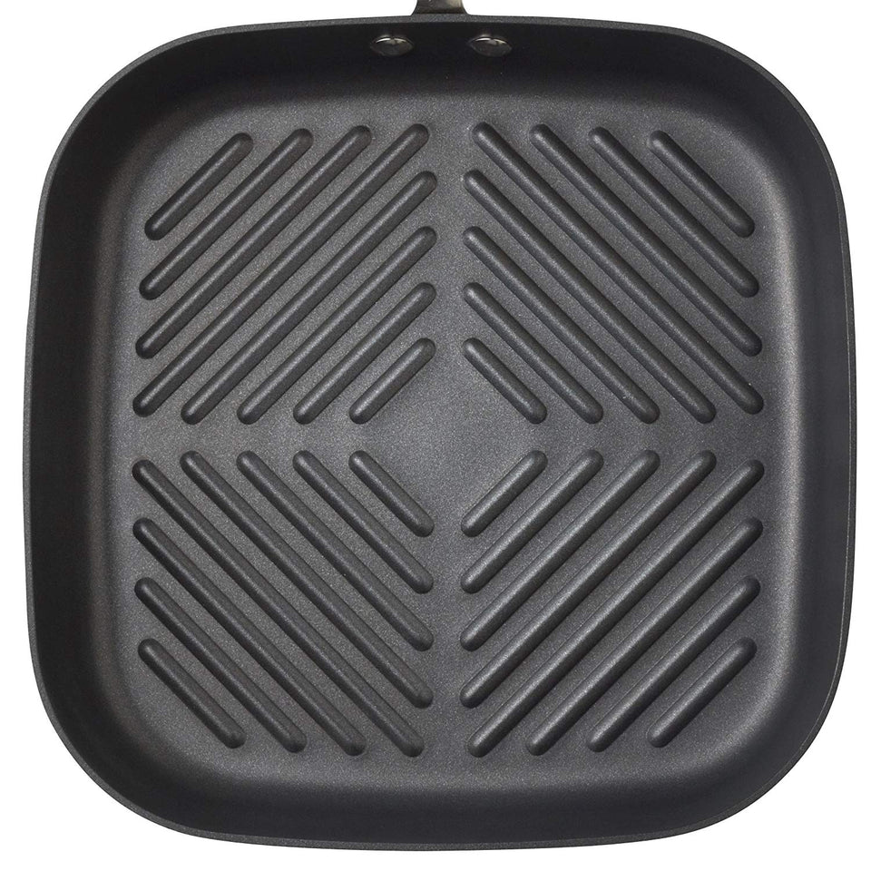 Rachael Ray Cucina sartén antiadherente anodizado duro, rojo, gris (Gray with Red Handles), 11-in Deep Square Grill Pan, 1