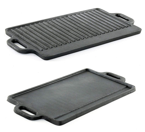 ProSource hg-1101-griddle - Parrilla de hierro fundido con doble quemador reversible, resistente, profesional, 50.80 cm x 23 cm, color negro