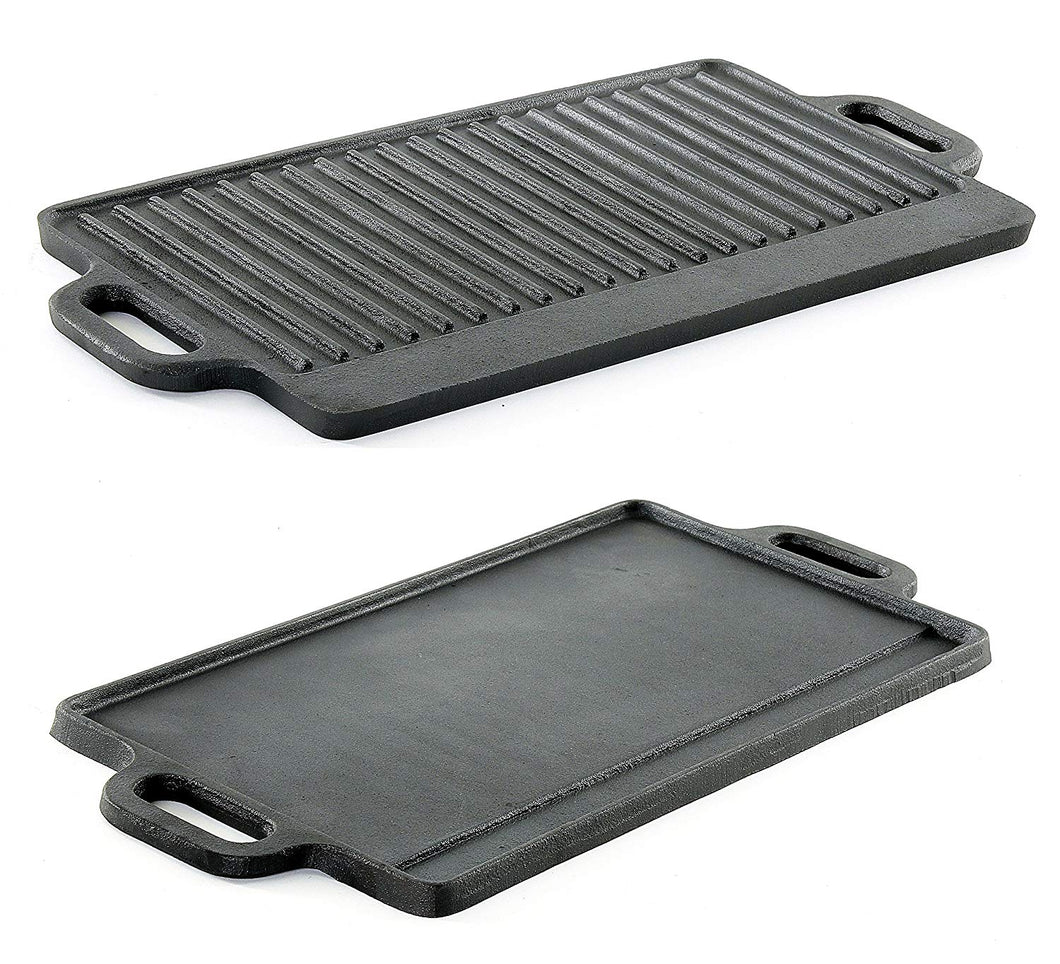 ProSource hg-1101-griddle - Parrilla de hierro fundido con doble quemador reversible, resistente, profesional, 50.80 cm x 23 cm, color negro